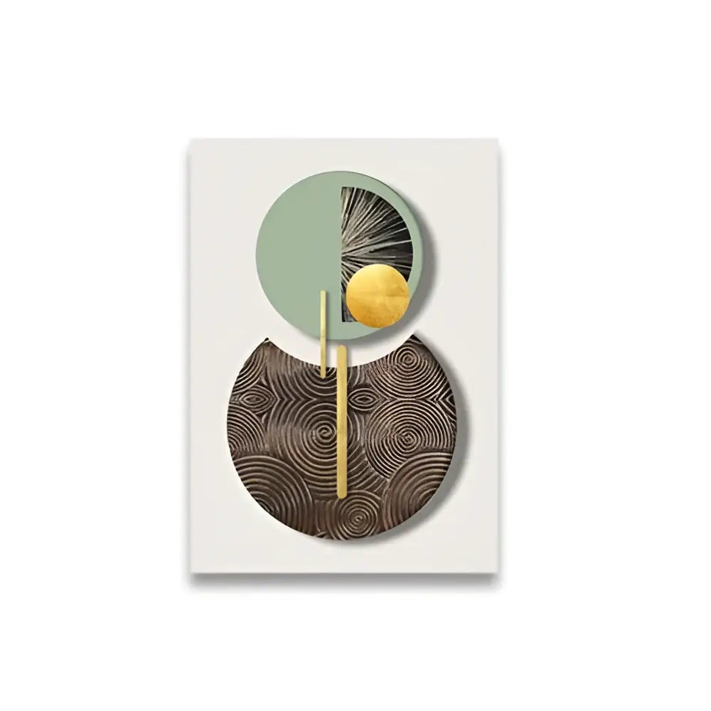 DecorBites™ geometric canvas art set with overlapping sage green and dark brown textured circles and gold accents