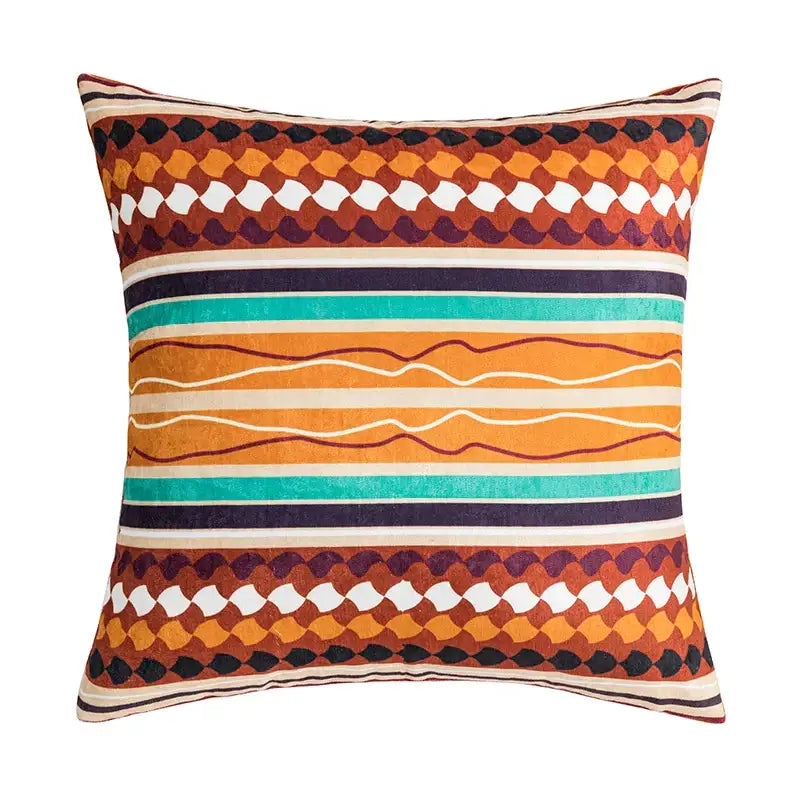 Vibrant abstract geometric cushion cover in coral teal cream with woven texture for decorbites bedroom decorbites abstract geometric