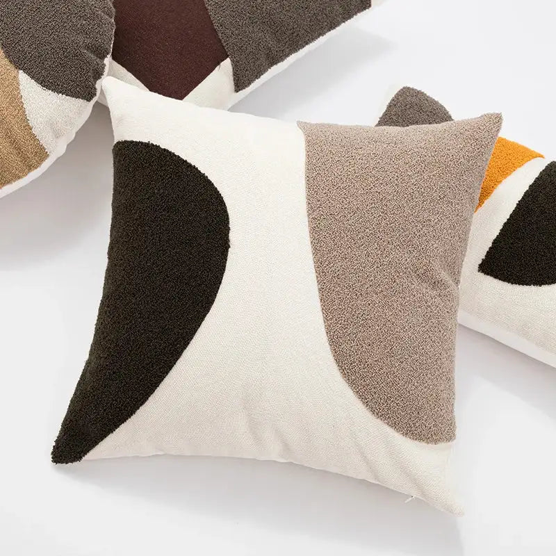 Cream-colored cushion cover with dark brown and taupe abstract handmade knot pattern for living room decorbites decor