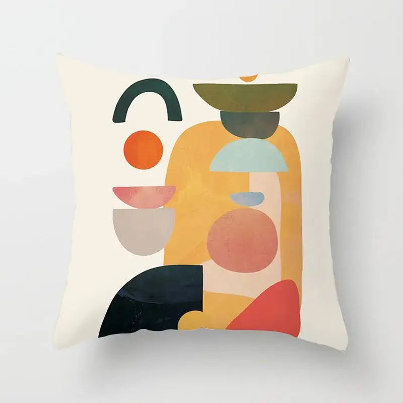 Cream-colored pillow cover with decorbites geometric stitch print featuring warm abstract geometric shapes for living room decor
