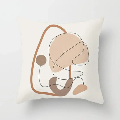 Cream-colored pillow cover with abstract geometric stitch print in earthy tan brown and black for living room decorbites decor