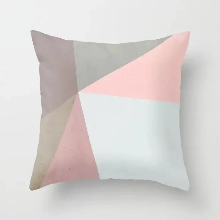 A soft square pillow cover with pastel pink gray and blue geometric stitch print for living room decorbites decor