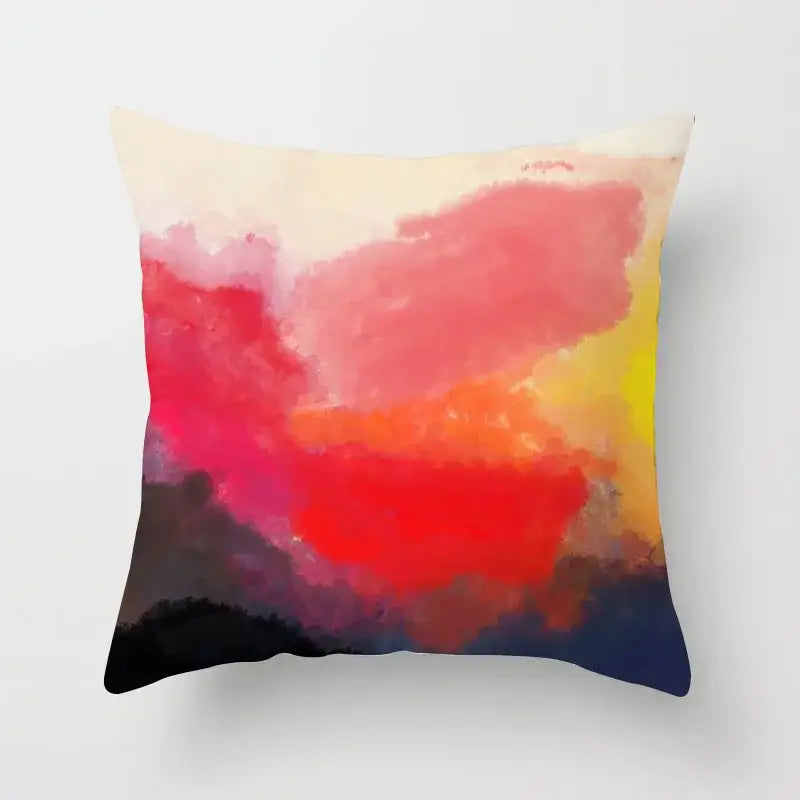 A square pillow cover featuring a vibrant abstract geometric stitch print with sunset hues for living room decorbites decor