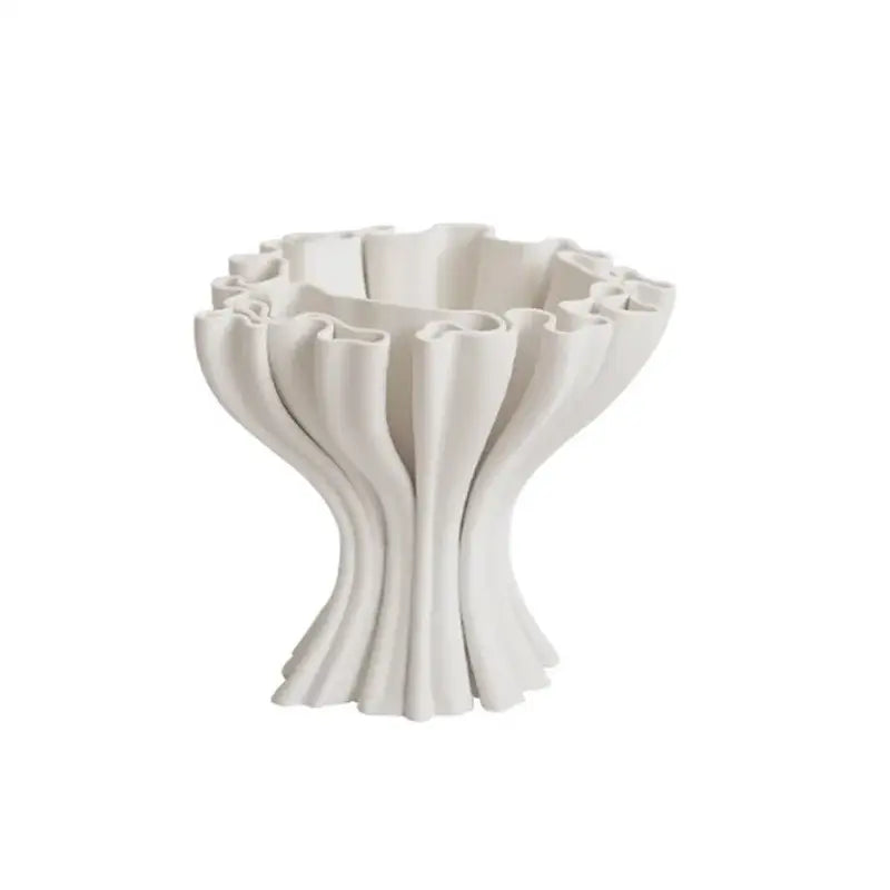 A sleek off-white abstract geometry ceramic vase with ruffled fluted design for living room decorbites abstract geometry