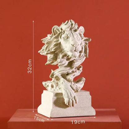 White stone lion resin sculpture figurine with detailed mane and paw on rectangular base for decorbites lion resin decor