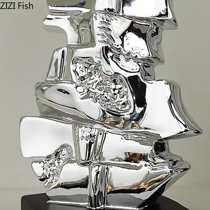 Shiny silver abstract violin sculpture with reflective layered geometric forms for living room decorbites decorbites golden violin