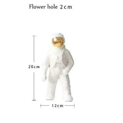White astronaut figurine with gold visor resin statue 20 cm tall ideal for modern living room decor