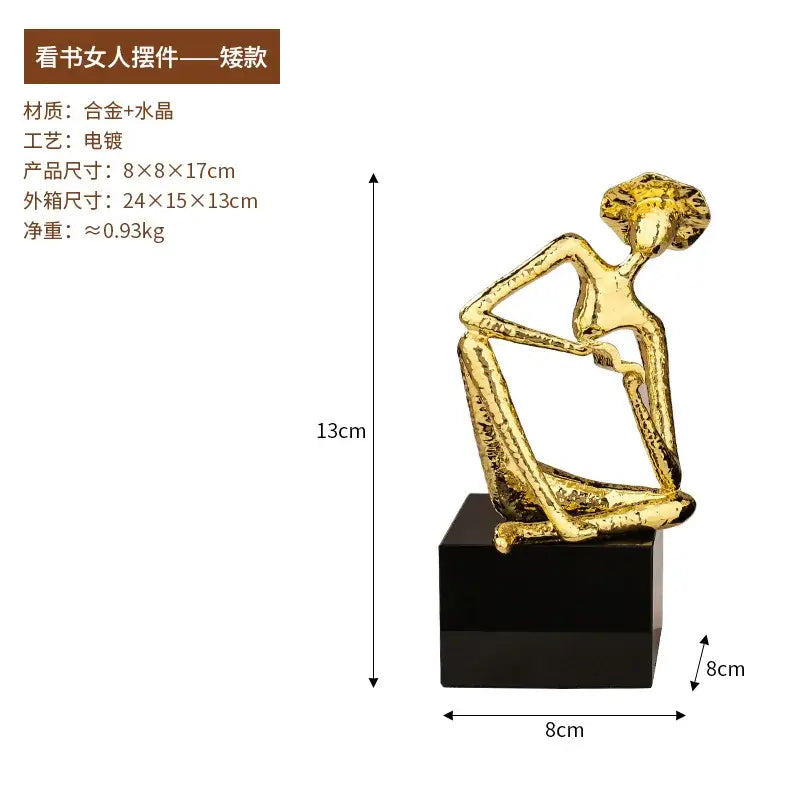 Golden electroplated alloy hat thinker figure with abstract textured design on black base for decorbites golden hat decor