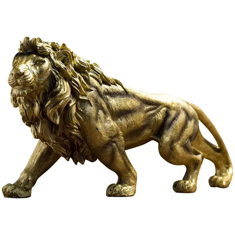 Golden lion crown statue with detailed mane and muscular physique by decorbites for living room decorbites lion crown