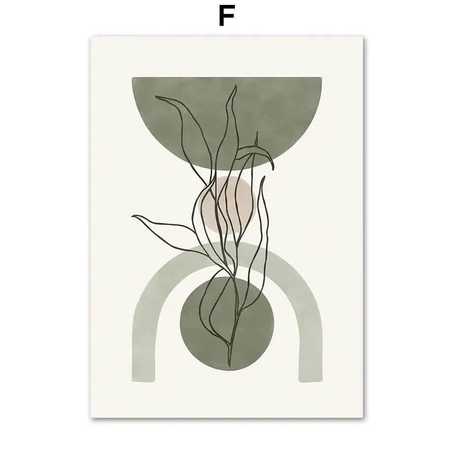 DecorBites™ abstract geometric canvas painting featuring black botanical lines with olive pink and earthy tones wall art