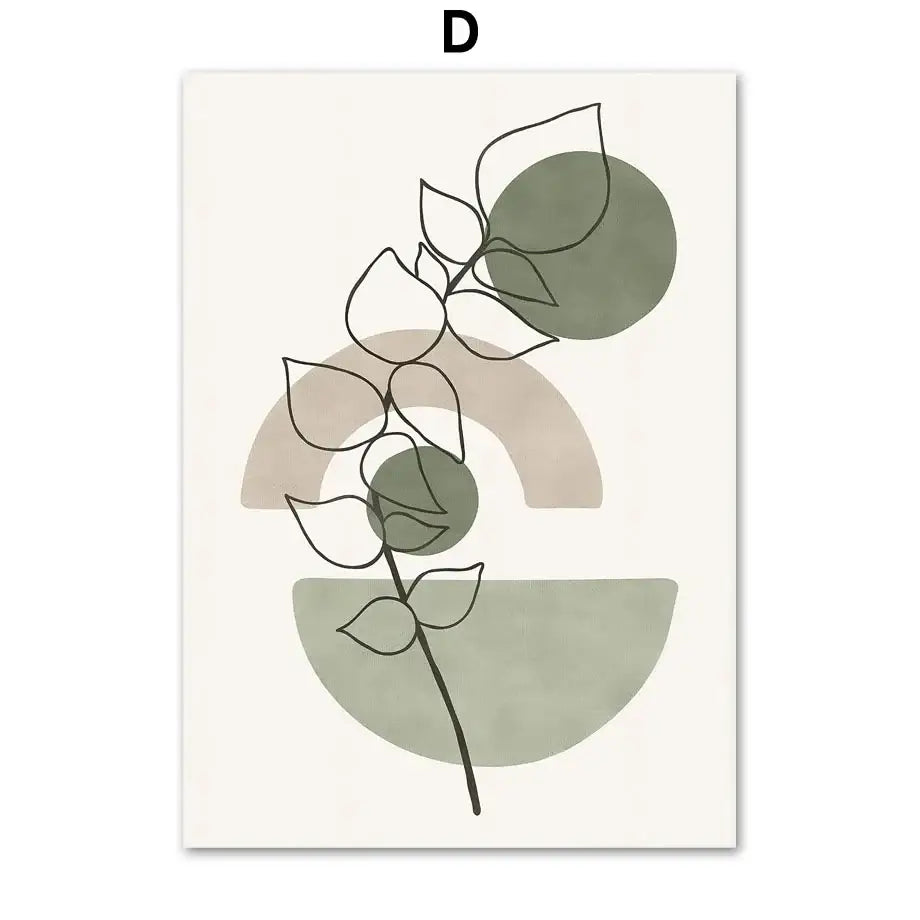 Decorbites™ abstract geometric canvas painting of a stylized plant branch with sage green and beige wall art design