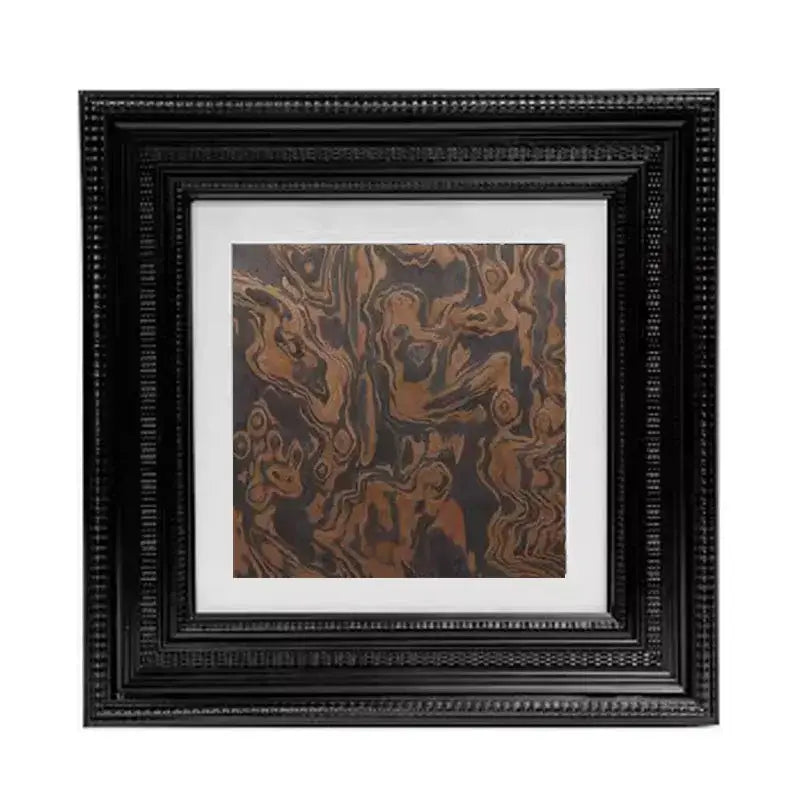 Black ornate picture frame holding square abstract modern wall art with swirling brown and copper tones for decorbites decorbites abstract modern wall