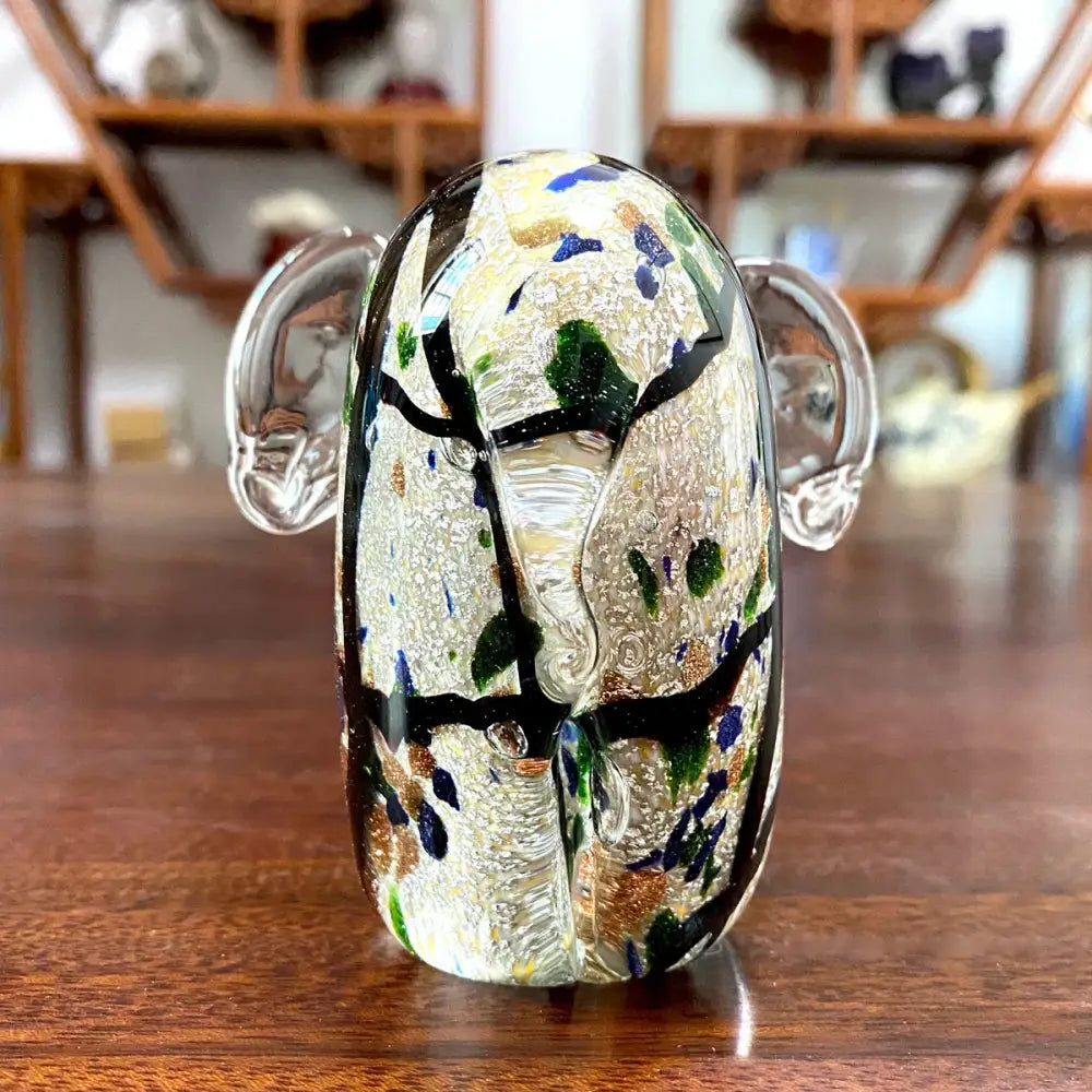 Translucent glass elephant crystal glass sculpture with black green and gold patterns for living room decorbites decor
