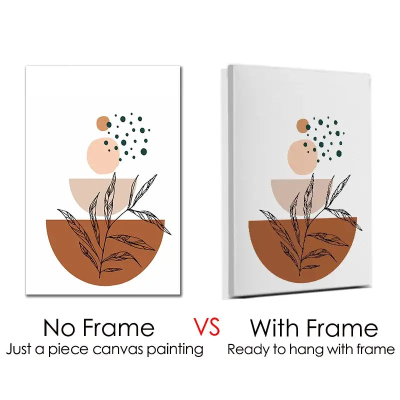 Minimalist abstract orange leaf posters featuring botanical design with earthy tones and geometric shapes by decorbites