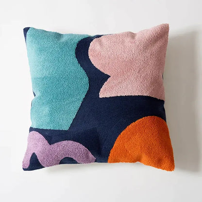 Abstract pastel geometric cushion cover with bold teal blush pink navy blue and orange shapes for living room decorbites geometric cushion