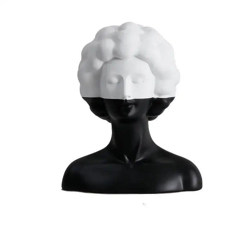 Black and white resin bust sculpture with curly hair decorbites abstract portrait resin figure for living room decor