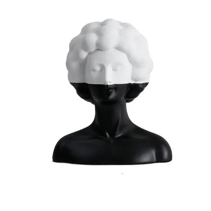 Black and white resin bust sculpture with curly hair decorbites abstract portrait resin figure for living room decor