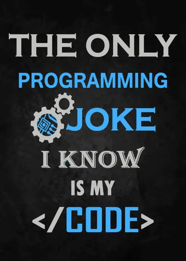 Black chalkboard style canvas wall art by decorbites featuring white and blue text and gear icon for abstract programmer gamer decor