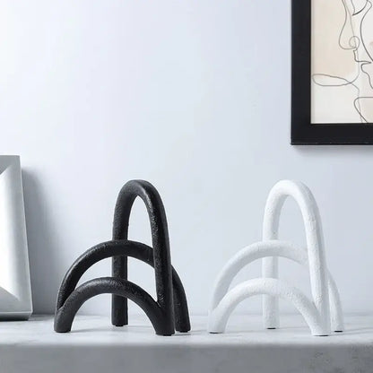 Black and white abstract resin geometry arch bookends with a textured matte finish for living room decorbites decor