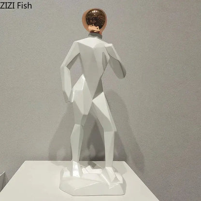 Abstract resin sculpture white geometric figure with reflective rose gold head for modern resin sculpture room decorbites decor