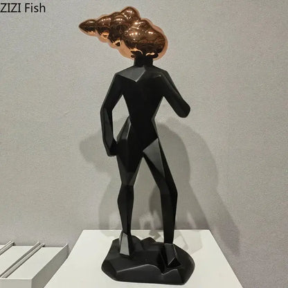 Black geometric abstract resin sculpture with copper bubble head for resin sculpture room decorbites abstract resin decor