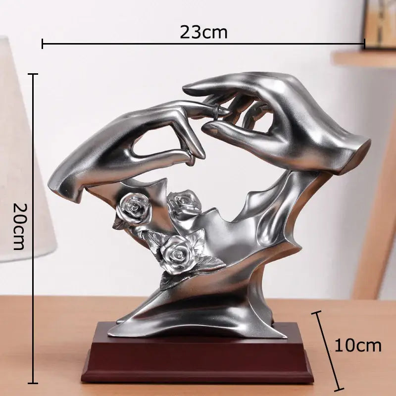 Abstract silver and cream resin couples rings statue with rose blossoms for bedroom desk decorbites couples rings display