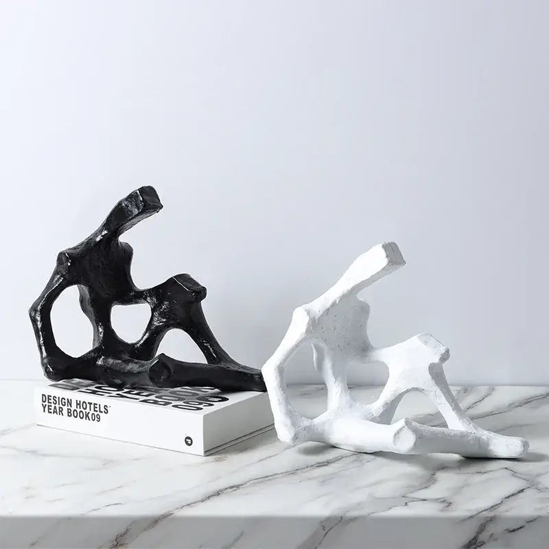 Black and white abstract skeleton decor figure bookends with textured cast-metal finish for living room decorbites abstract skeleton
