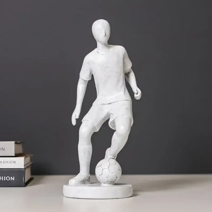 White marble abstract sports player sculpture with detailed uniform and ball for grey and white living room decorbites decor