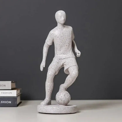 White speckled resin abstract sports player sculpture with textured surface and detailed uniform for living room decorbites decor