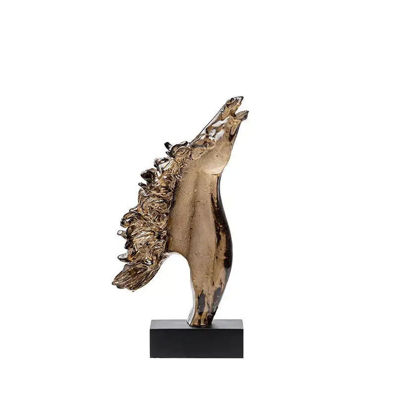 A sleek translucent amber resin horse head statue with flowing mane details for decorbites horse head living room decor