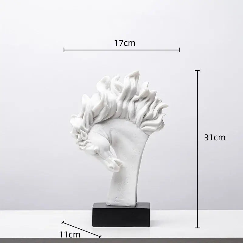Abstract translucent white resin horse head statue with flowing mane on black base for living room decorbites horse head decor