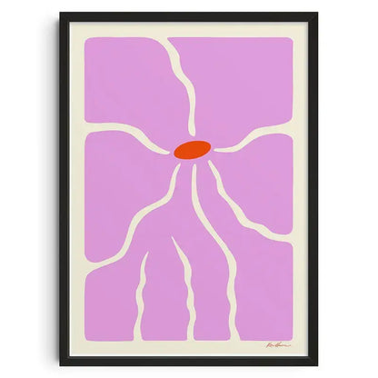 DecorBites™ abstract vintage canvas print wall art featuring a stylized purple flower in a sleek black frame