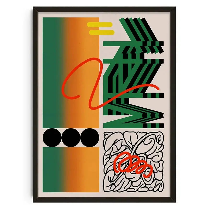DecorBites™ abstract vintage canvas print wall art with bold geometric shapes and vibrant green and orange gradients