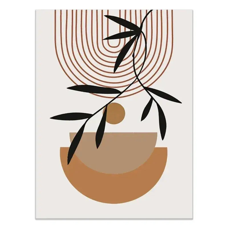 Decorbites™ abstract green plants wall art trio features minimalist black leafy branches on warm earth-toned shapes
