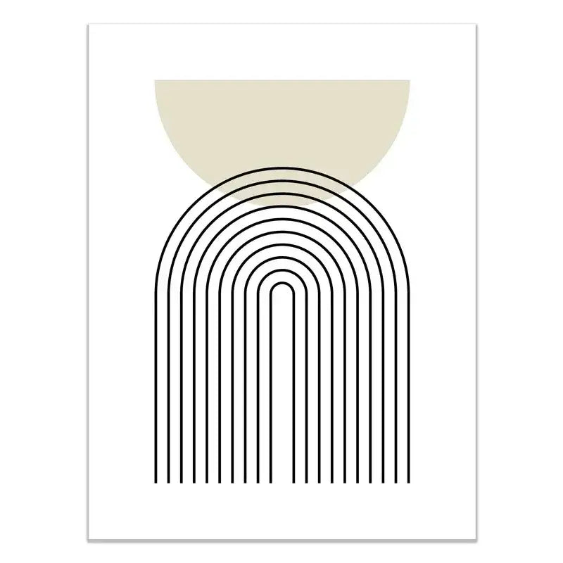 DecorBites abstract green plants wall art trio featuring minimalist black arches and beige semicircle abstract green design