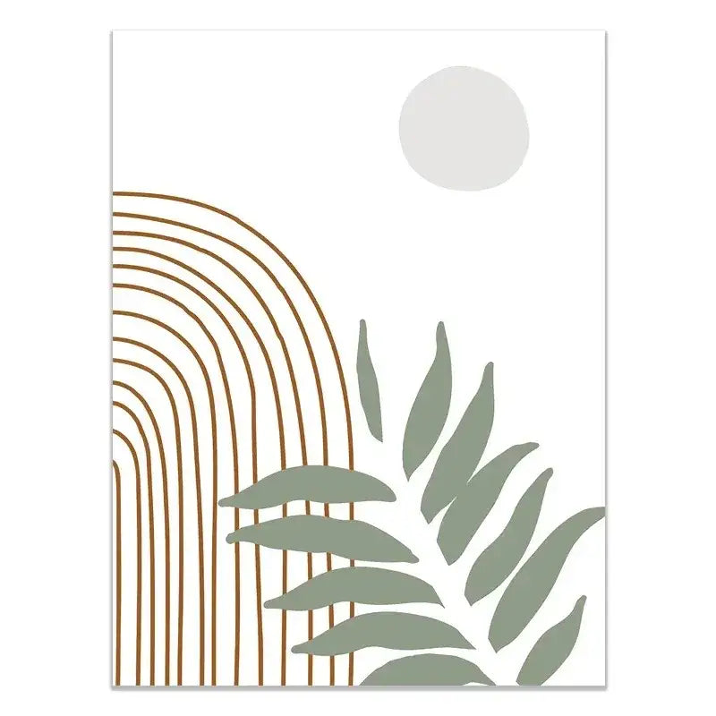 DecorBites™ abstract green plants wall art trio featuring minimalist green plants and gold-toned curved lines on white