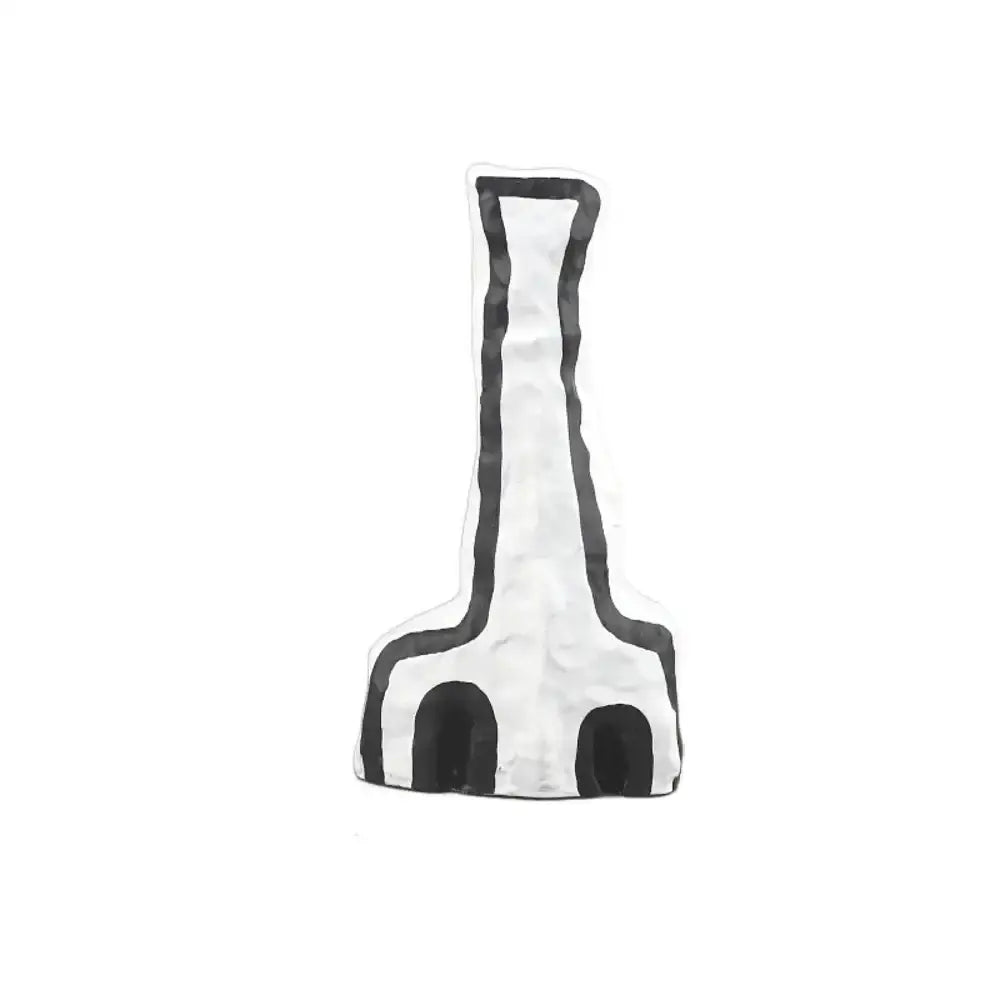 A sleek black and white ceramic vase with a geometric eye pattern and tall slender neck for living room decor