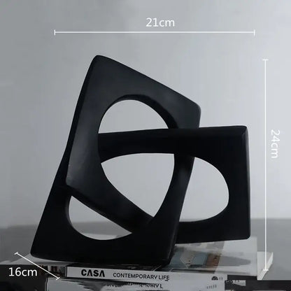 Black matte abstract geometric cross square ceramic ring bookends for living room decorbites geometric cross design