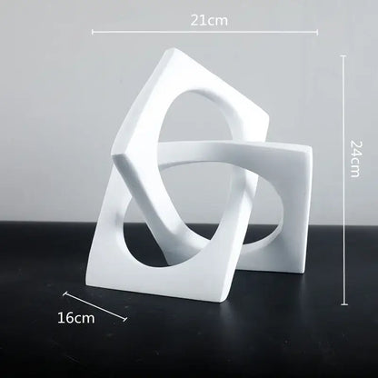 Abstract white ceramic geometric cross square ring bookends featuring interlocking geometric forms for living room decorbites decor
