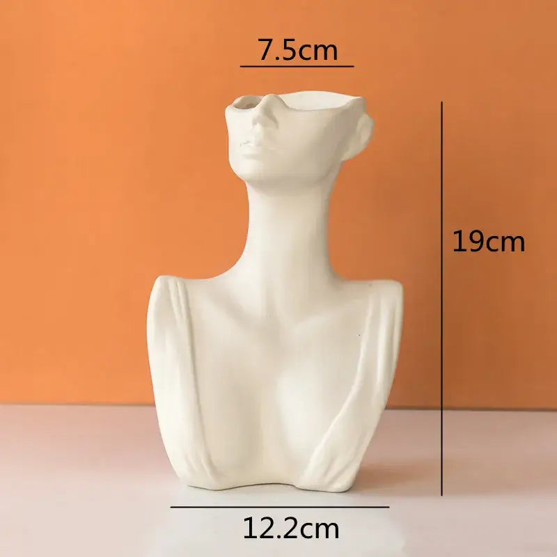 Abstract white ceramic vase portrait ornament shaped like a half face with elongated neck for living room decor
