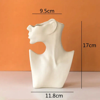 Abstract white ceramic vase portrait ornament shaped like a half face female bust for living room decor