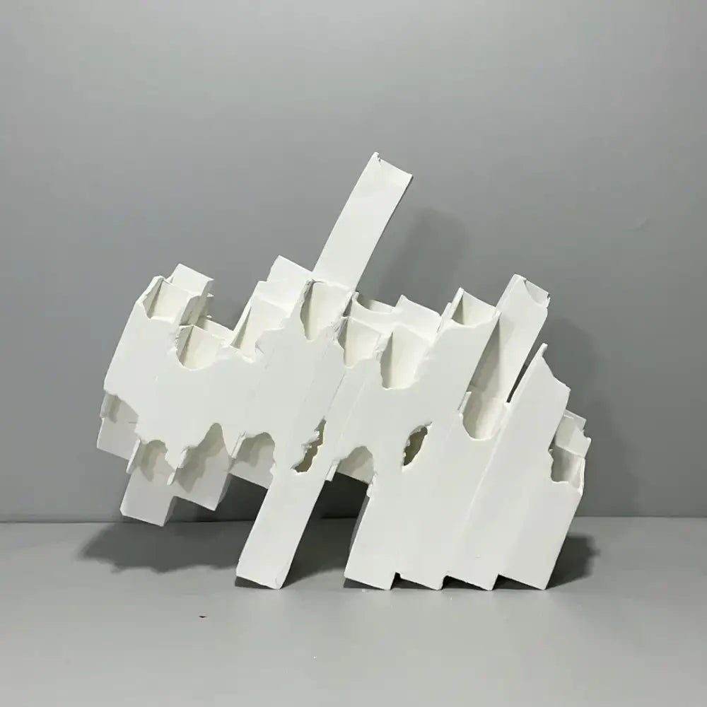 Abstract white decorbites geometric ceramics flower vase with jagged layered forms for modern ceramics flower arrangement