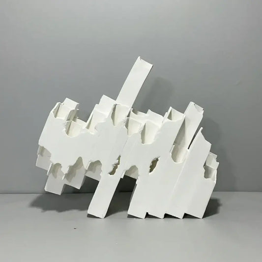 Abstract white decorbites geometric ceramics flower vase with jagged layered forms for modern ceramics flower arrangement
