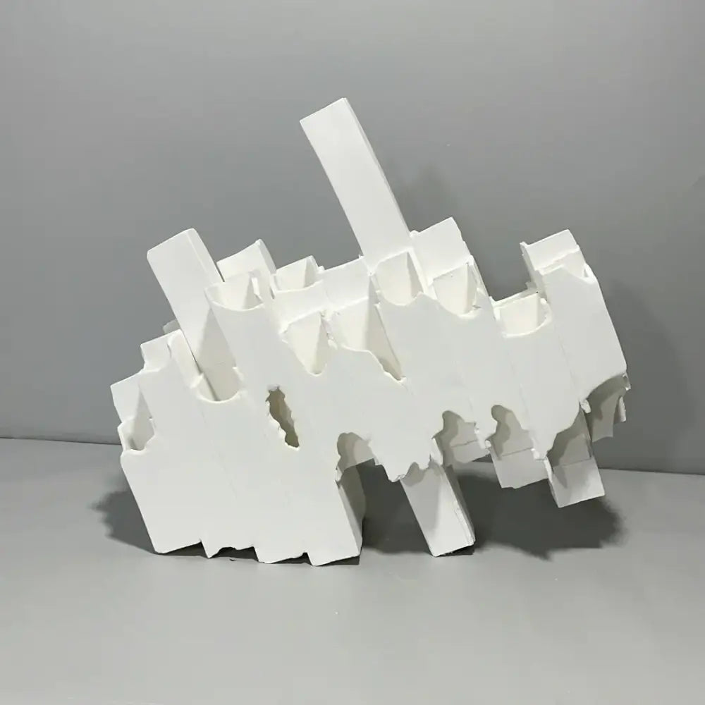 Abstract white decorbites geometric ceramics flower vase with jagged layered edges for modern living room decor