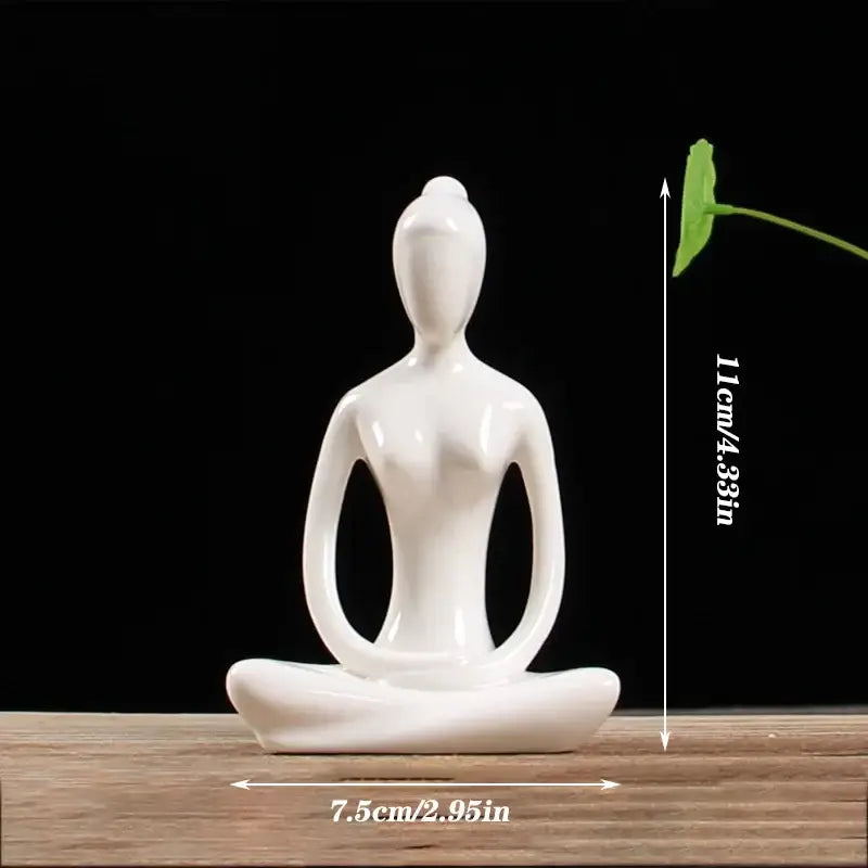 White ceramic abstract yoga figure in meditative pose porcelain sculpture for living room decorbites decor