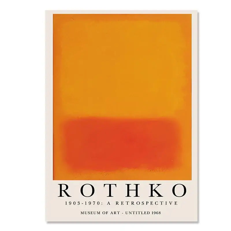 Abstract yayoi kusama wall art featuring orange and red rothko 1968 museum retrospective in framed living room flower print