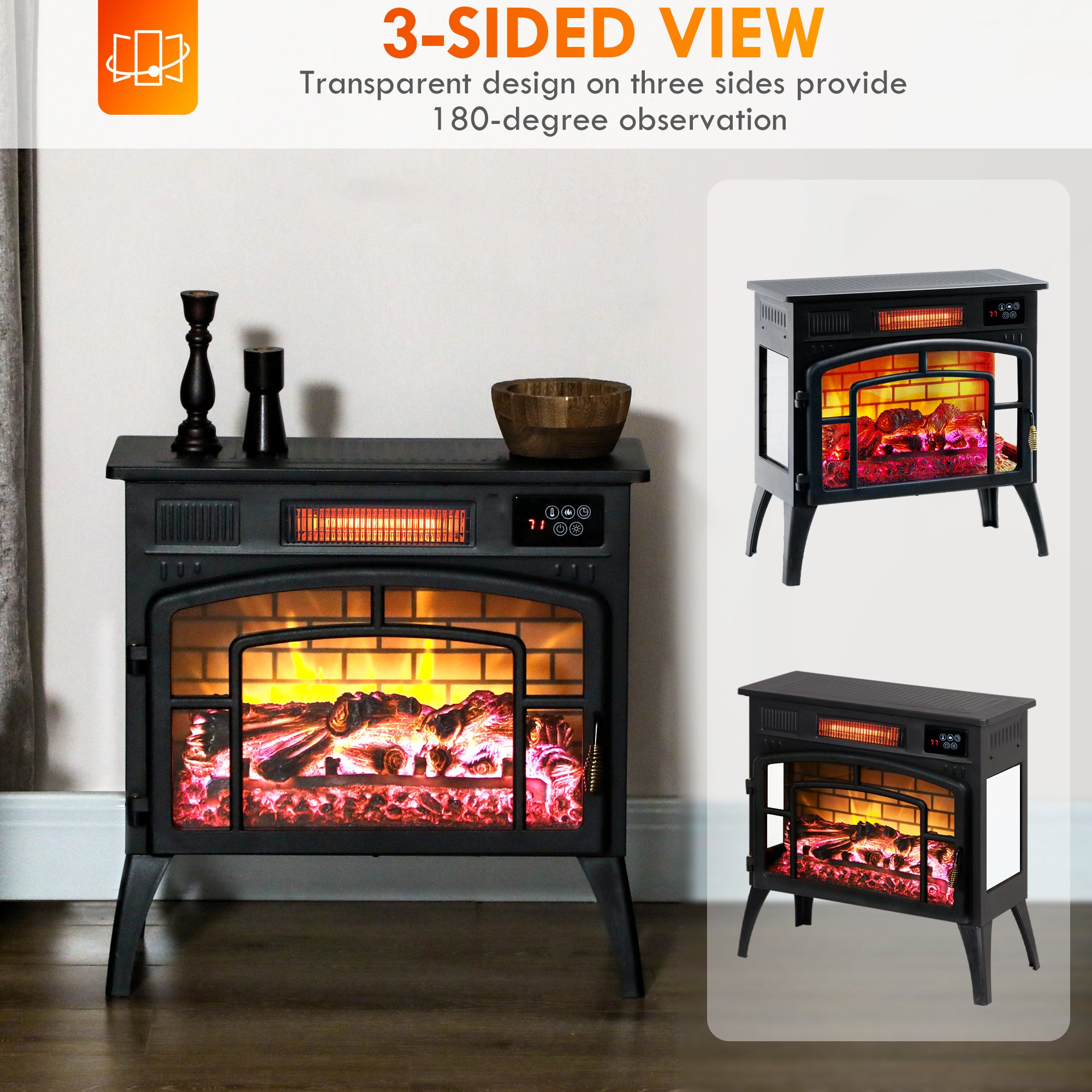 3-Sided Electric Fireplace Stove