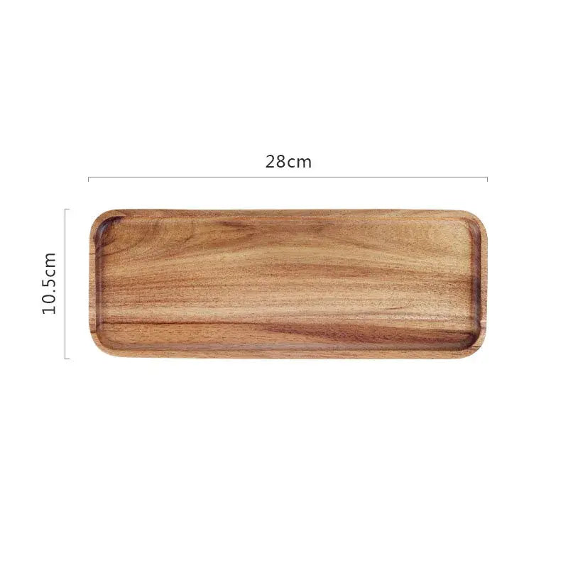 Rectangular acacia wood breakfast tray with natural light brown finish and visible wood grain for dining use