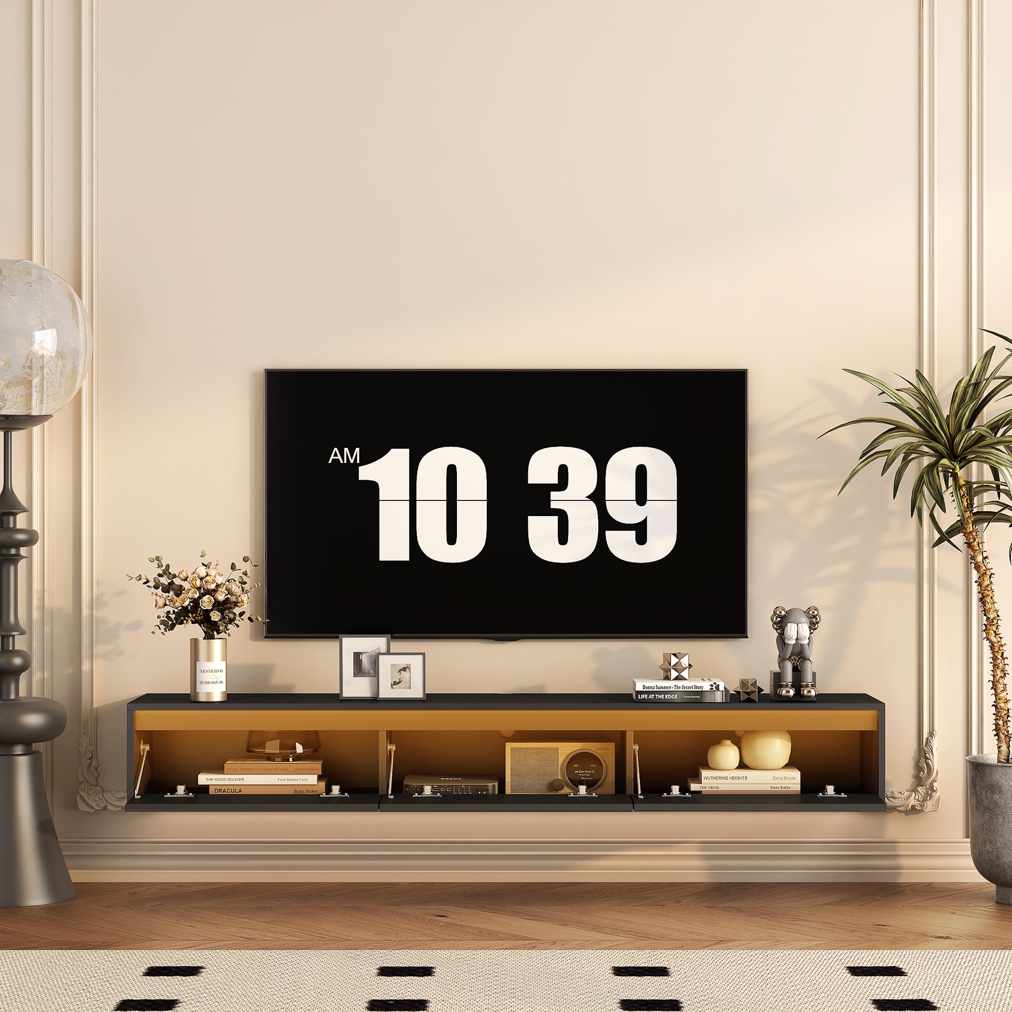 Black LED Wall TV Stand