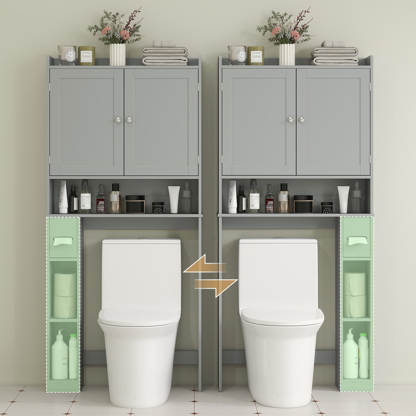 Modern Over the Toilet Storage Cabinet with 2 Doors